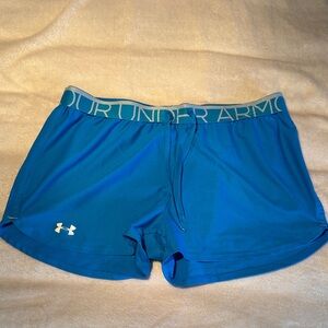 Under Armour Teal Blue Women's Athletic Shorts with Logo Waistband